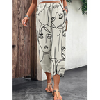 Casual dames zomerbroek met wijde pijpen en elastische band