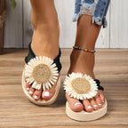 Boho slip-on sandalen met bloemdetail