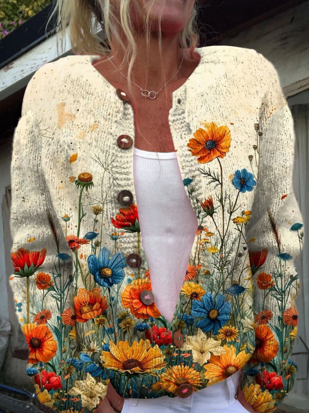 Anna | Vest met veldbloemenprint en ronde hals