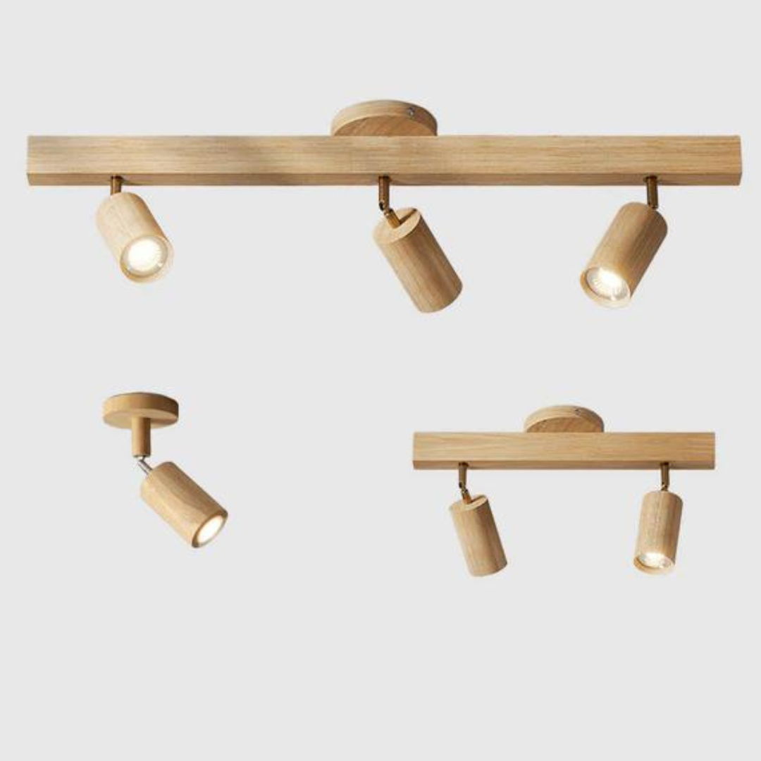Verstelbare houten plafondspotlamp
