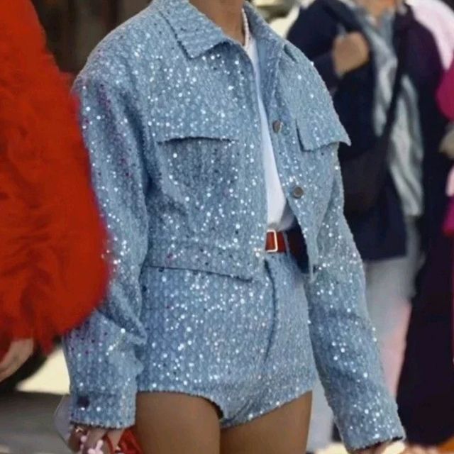 Denim set met pailletten