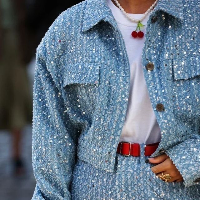 Denim set met pailletten