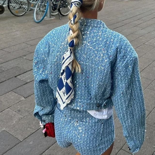 Denim set met pailletten