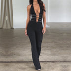 Zwarte transparante lace-up jumpsuit
