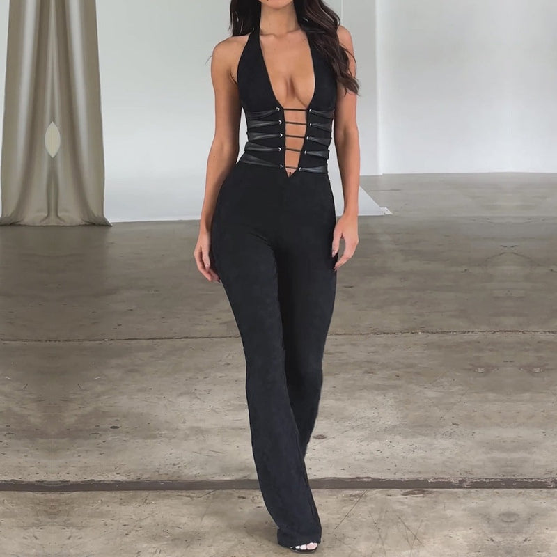 Zwarte transparante lace-up jumpsuit