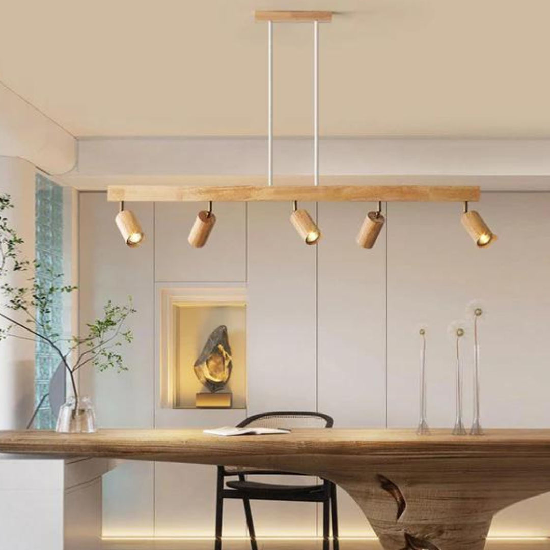Verstelbare houten plafondspotlamp