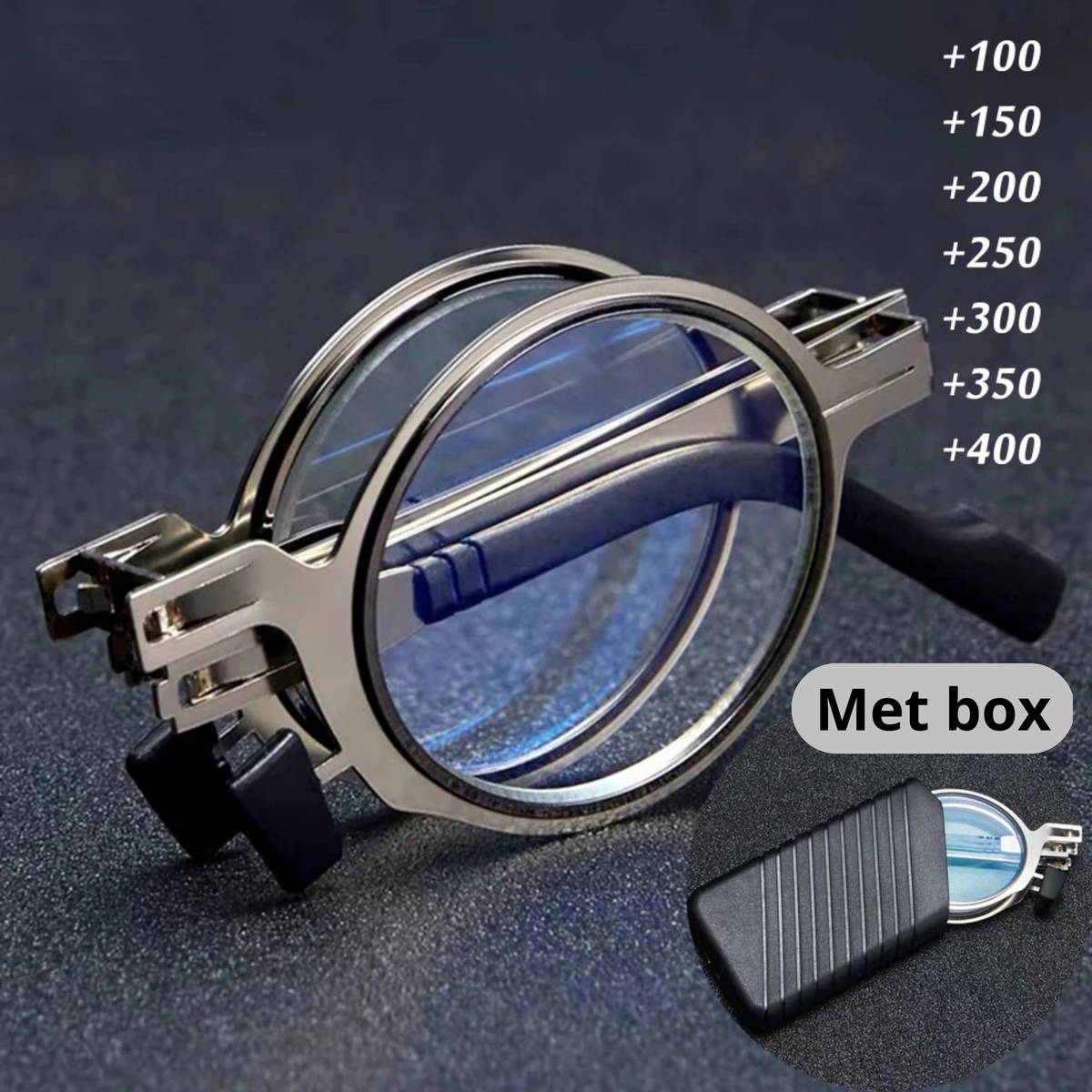 Opvouwbare metalen leesbril met hoes