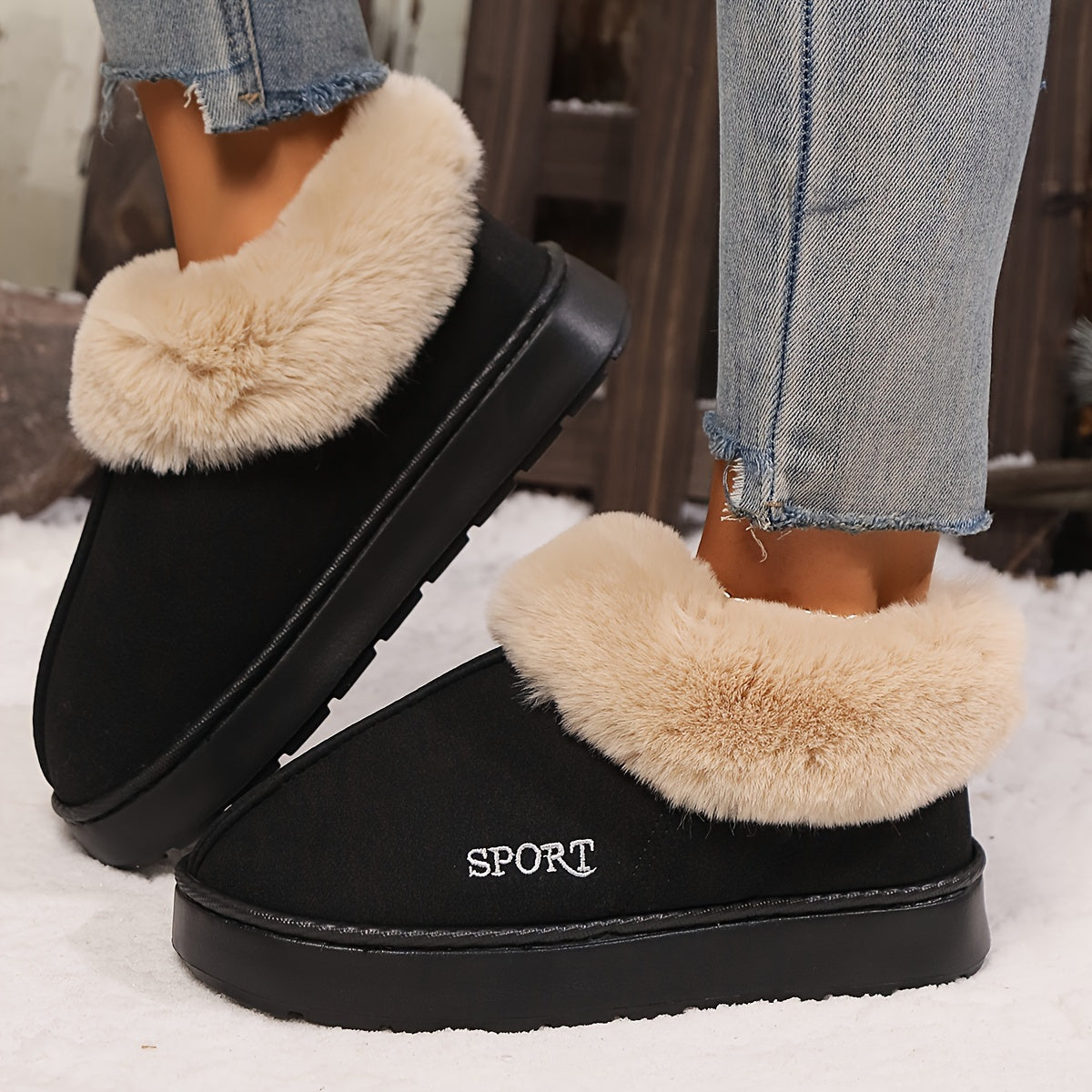 Warme pluche dames pantoffels met antislip zool