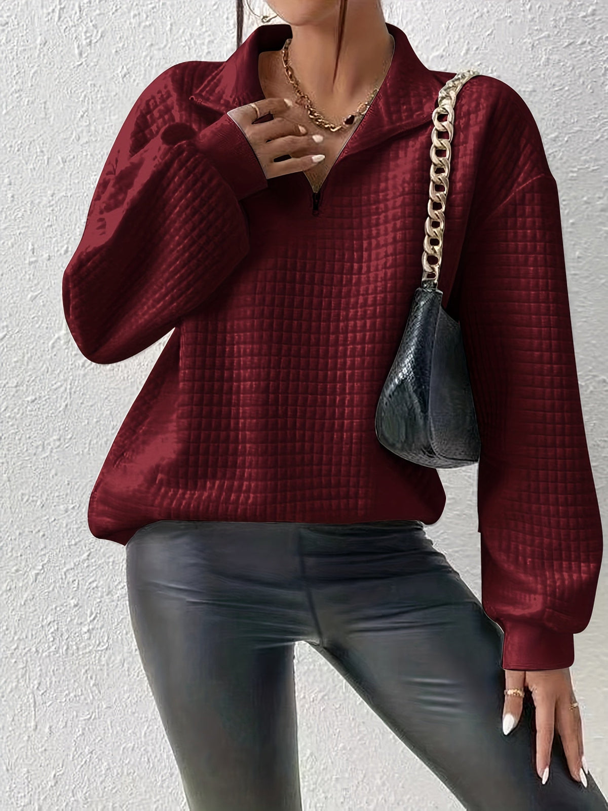 Pullover met wafelstructuur en kwartrits