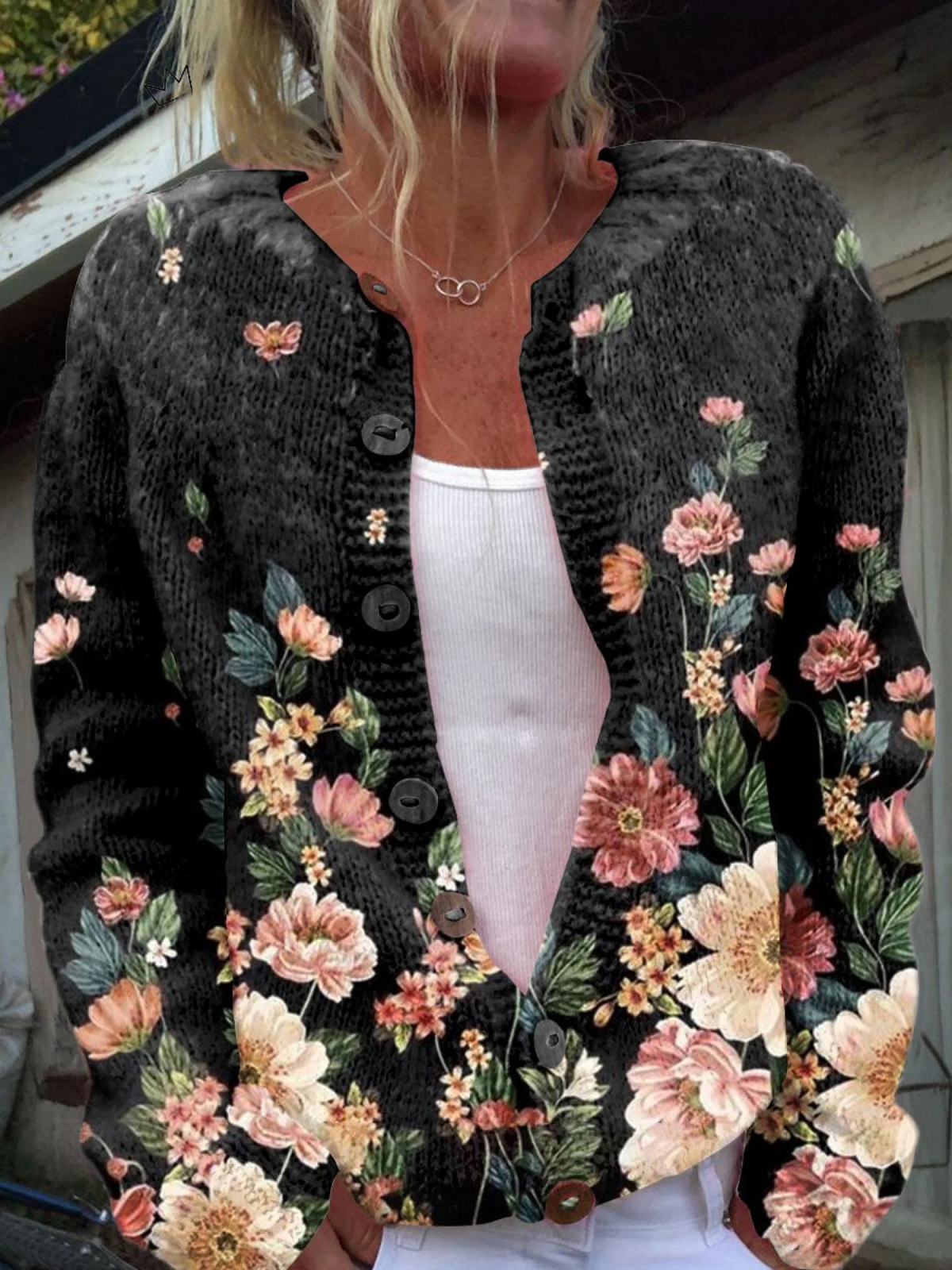 Noor | Damesvest met botanische vintageprint