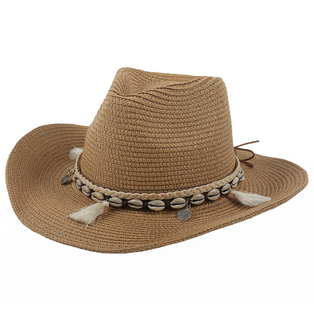 Lichte zomerhoed met schelpen en kwastjes