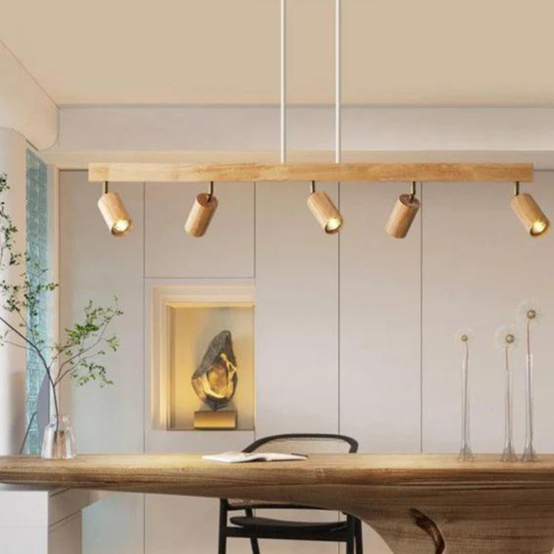 Verstelbare houten plafondspotlamp