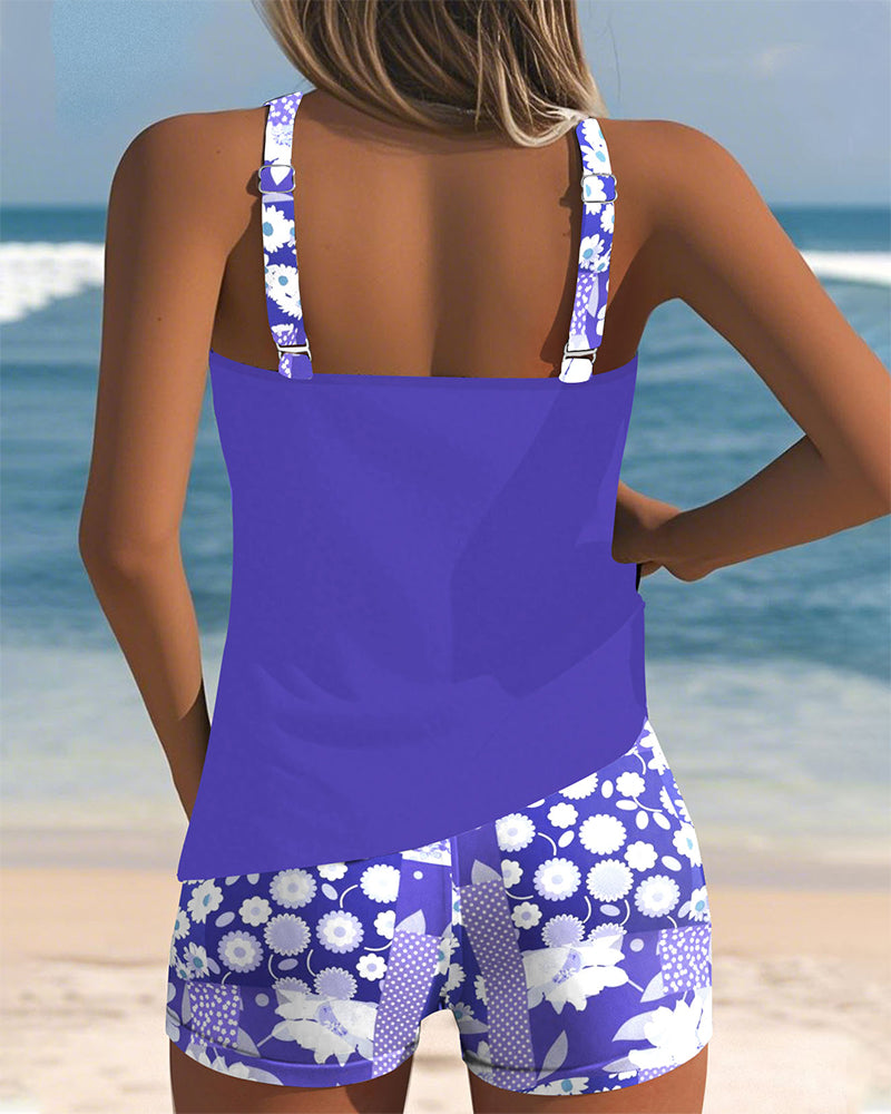 Bedrukte zwemset met tanktop en short