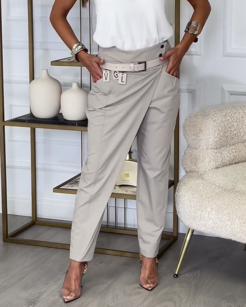 Dames patchwork broek met riem