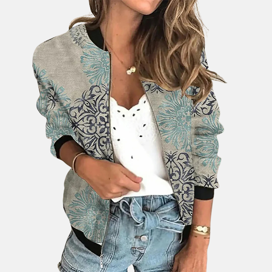 Dames retro bomberjack met print