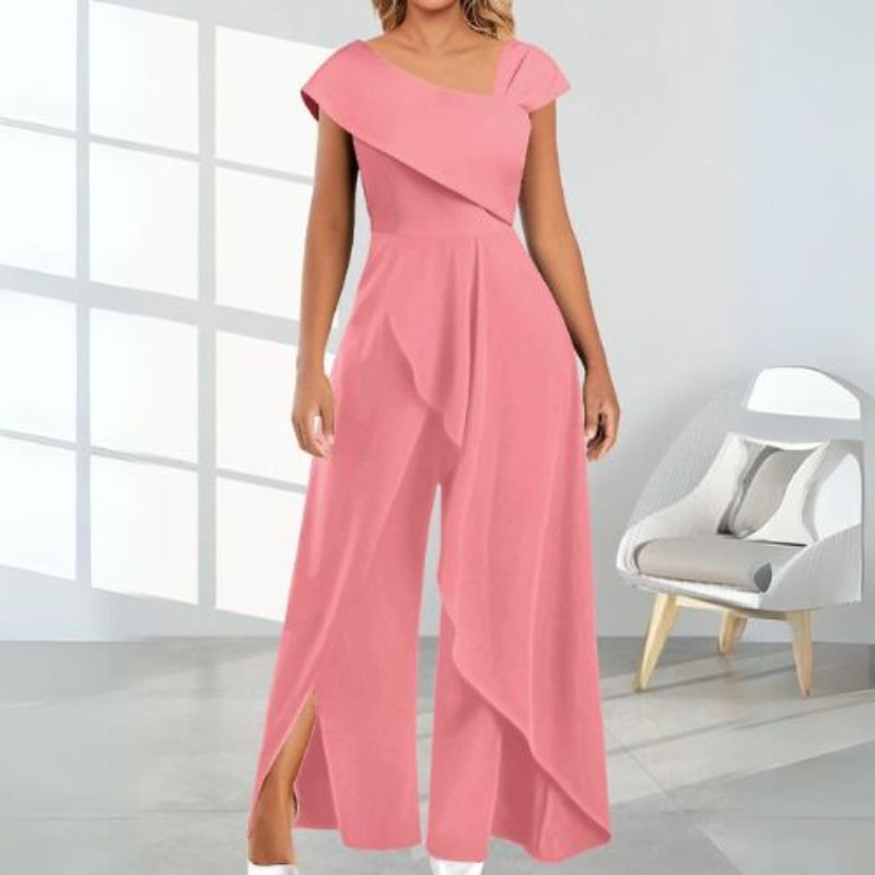 Asymmetrische dames jumpsuit met diagonale kraag — afbeelding 2