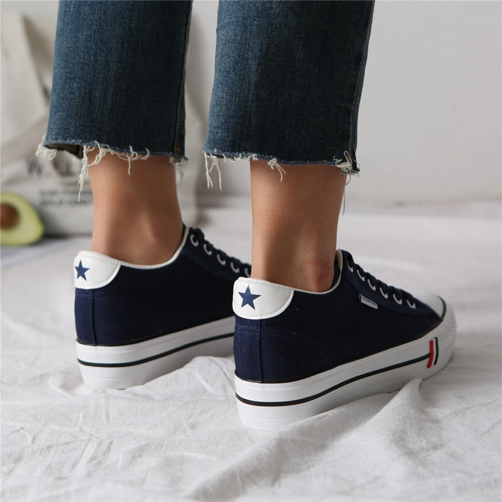 Dames canvas sneakers met plateauzool