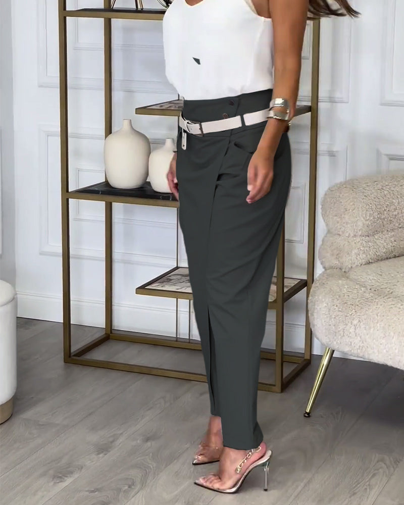 Dames patchwork broek met riem