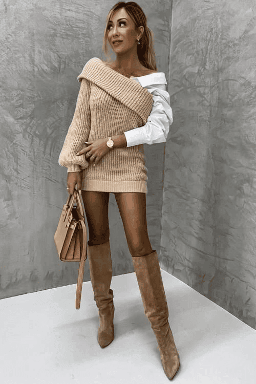 Gebreide jurk met vastgenaaide blouse
