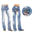 Dames bootcut jeans met vlag details