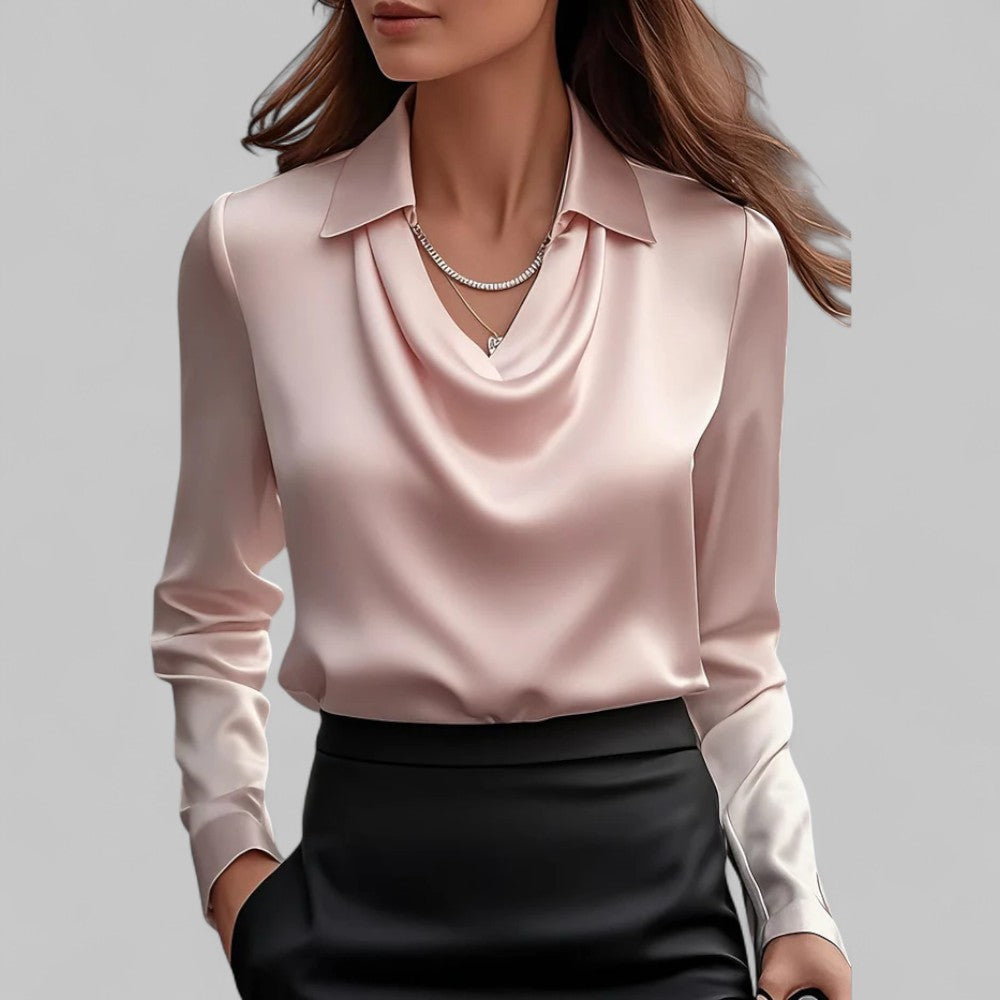Tuba | Satijnen blouse met lange mouwen en gedrapeerde hals