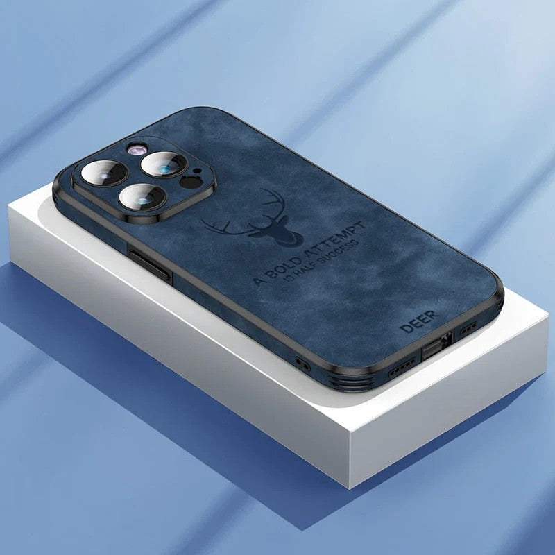 iPhone-hoes met suède buitenkant en siliconen binnenlaag