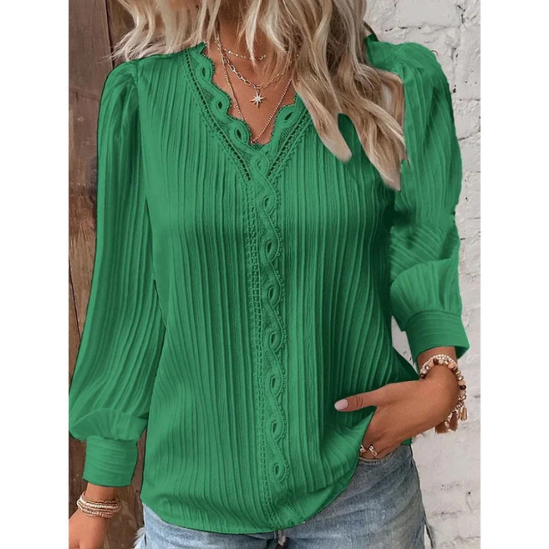 Damesblouse met V-hals en lange mouwen