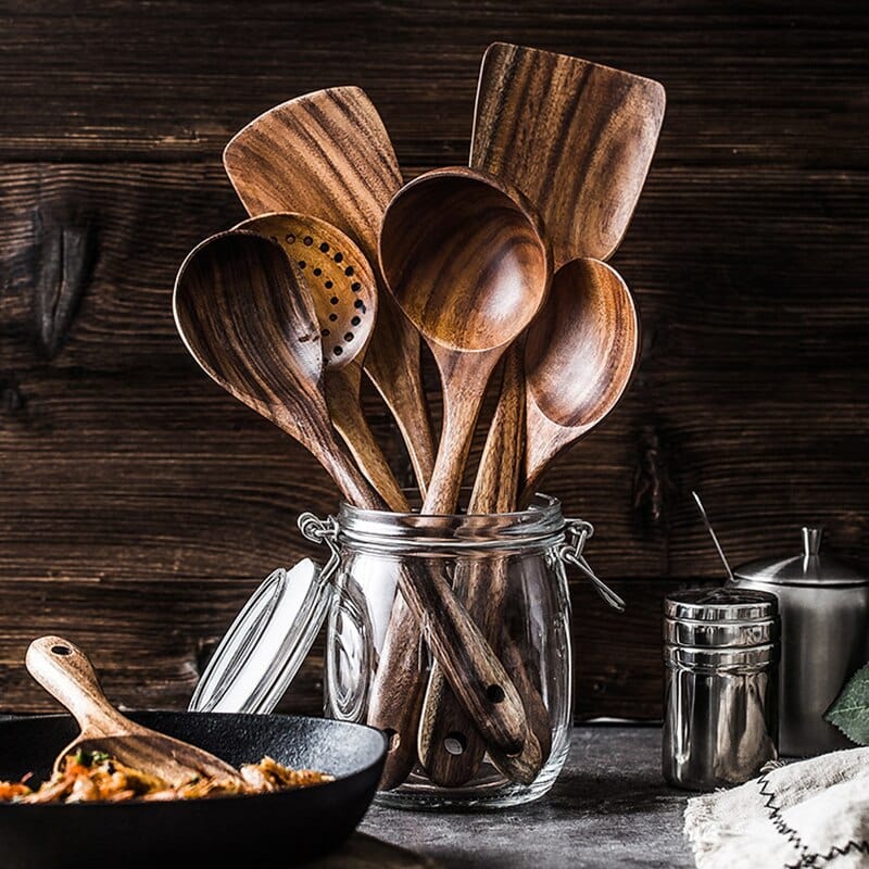 Natuurlijke houten keukenset