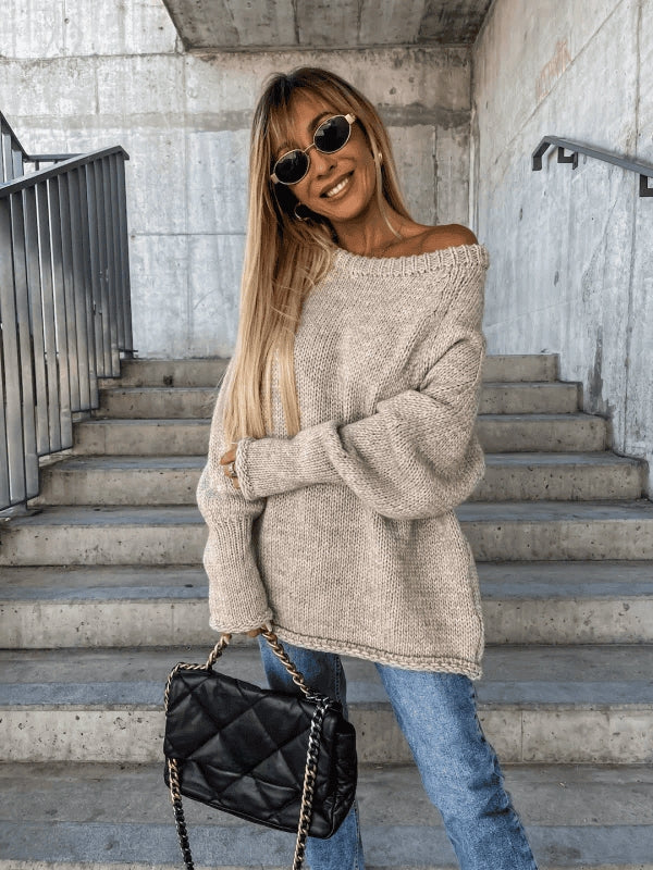 Gelaagde gebreide damestrui met off-shoulder design