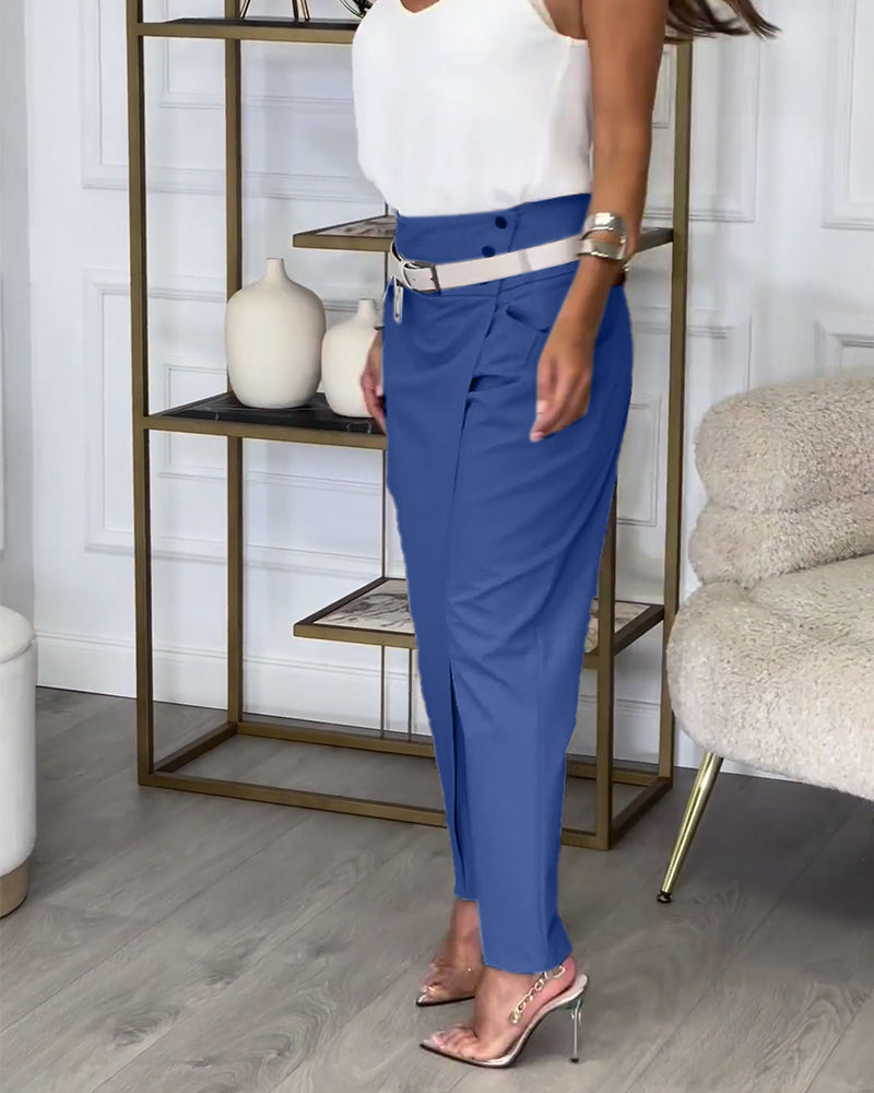Dames patchwork broek met riem