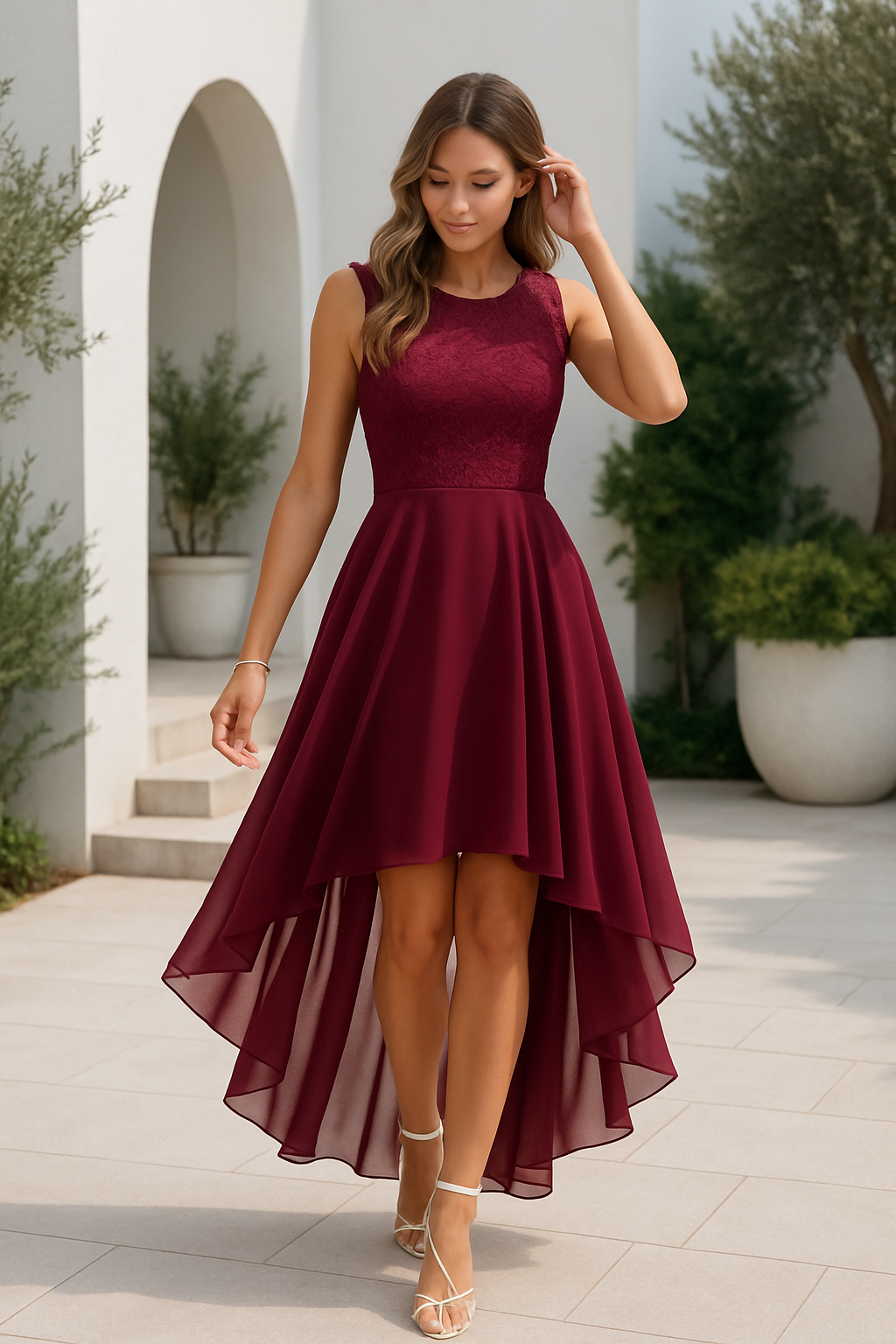 Tina | Mouwloze jurk met gelaagde rok en asymmetrische zoom