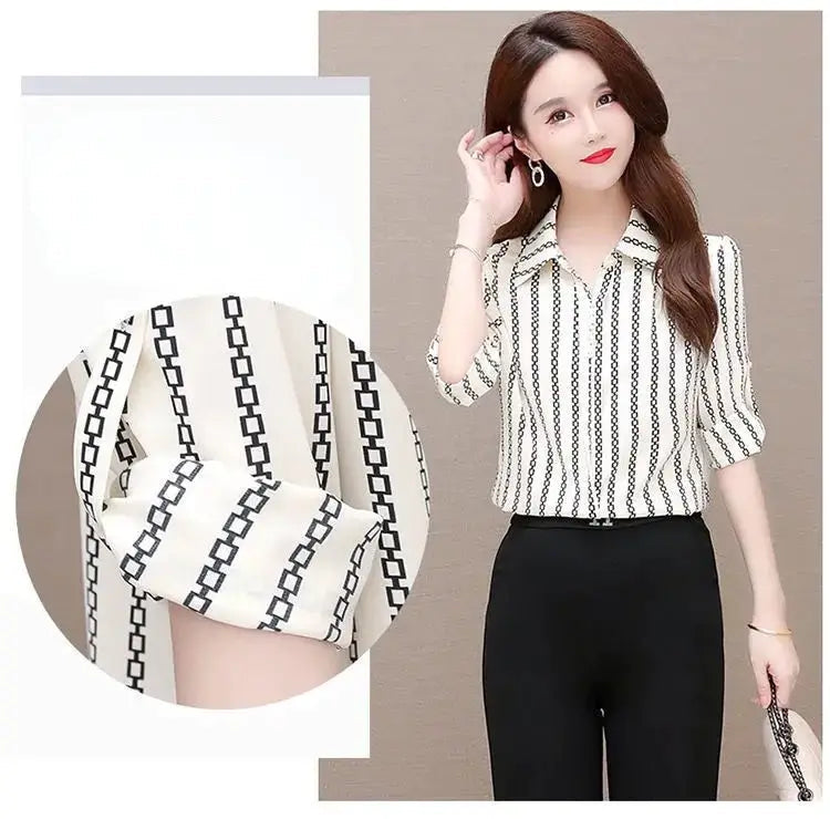 Dames chiffon blouse met knopen & omgeslagen kraag