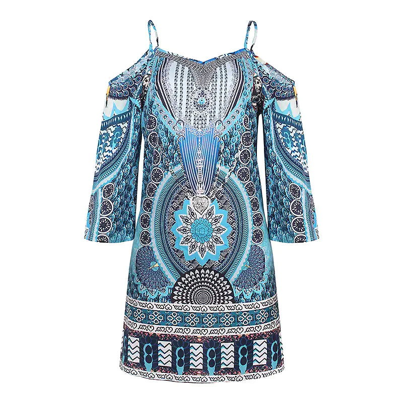 Off-Shoulder zomerjurk met etnische print