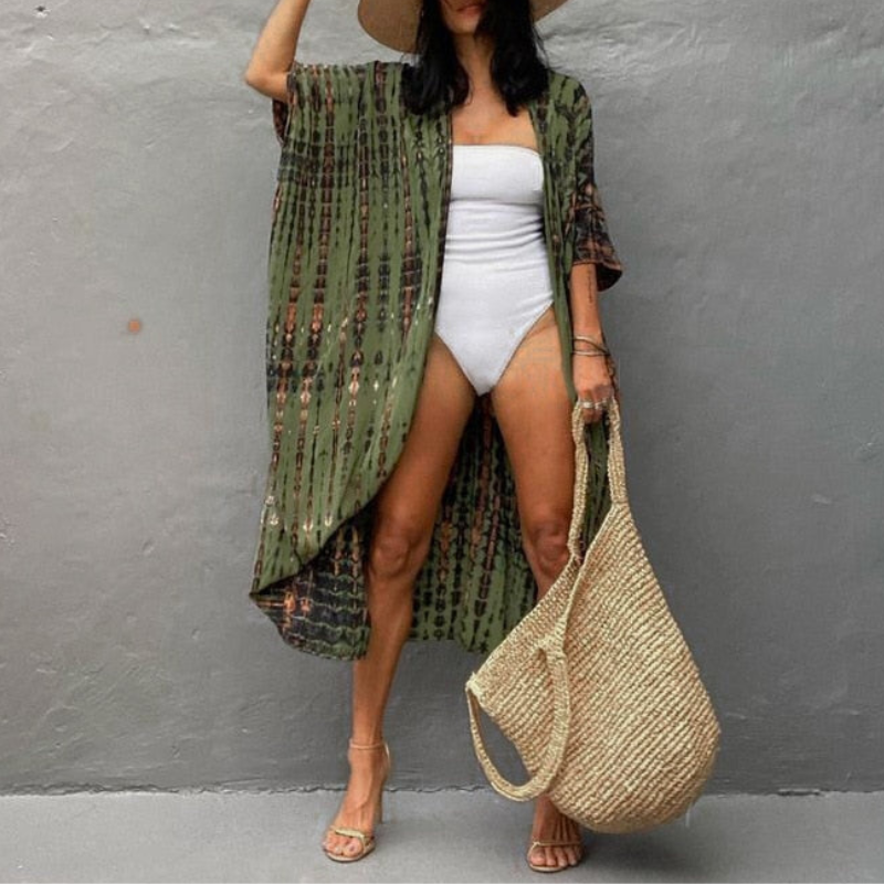Boho chiffon strandblouse met kimonomouwen — afbeelding 7