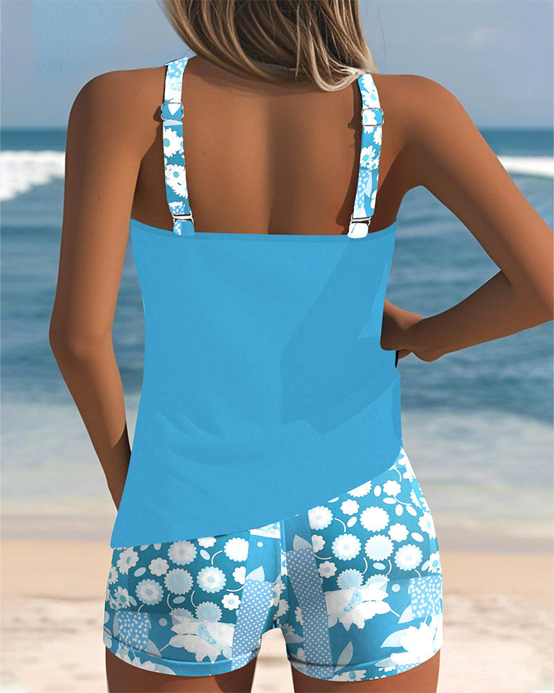 Bedrukte zwemset met tanktop en short