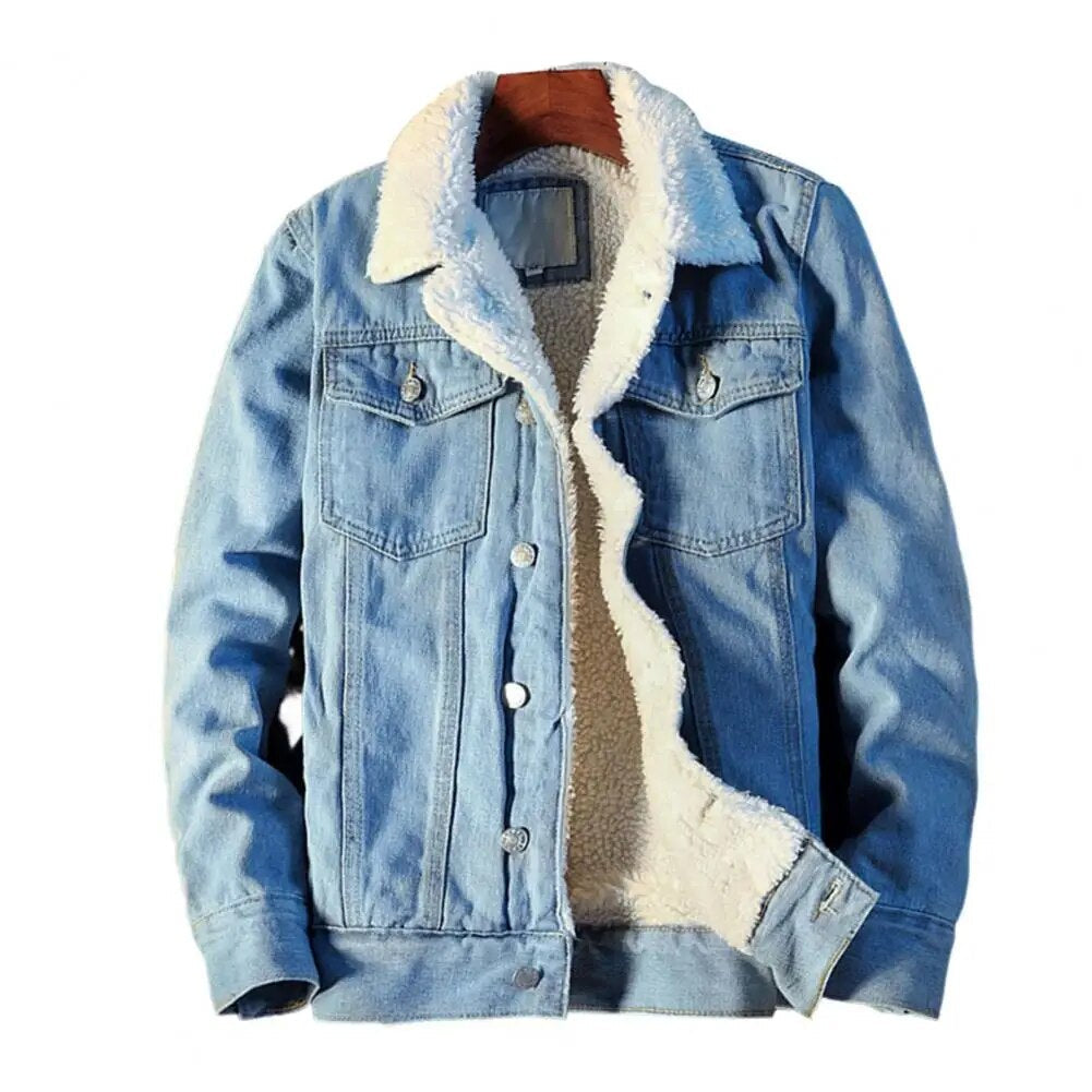 Heren denimjas met warme fleecevoering