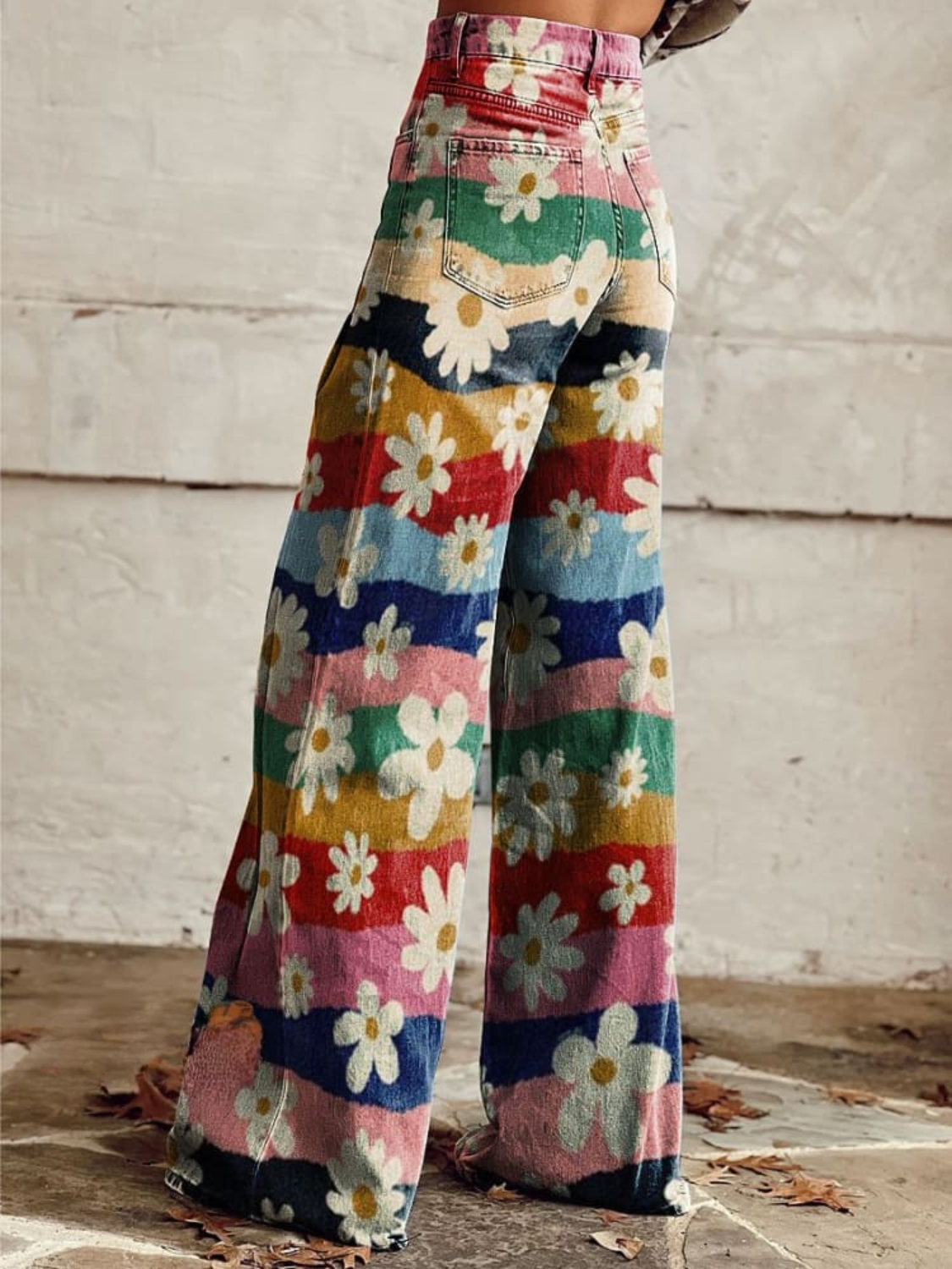 Retro flared bloemenbroek met hoge taille