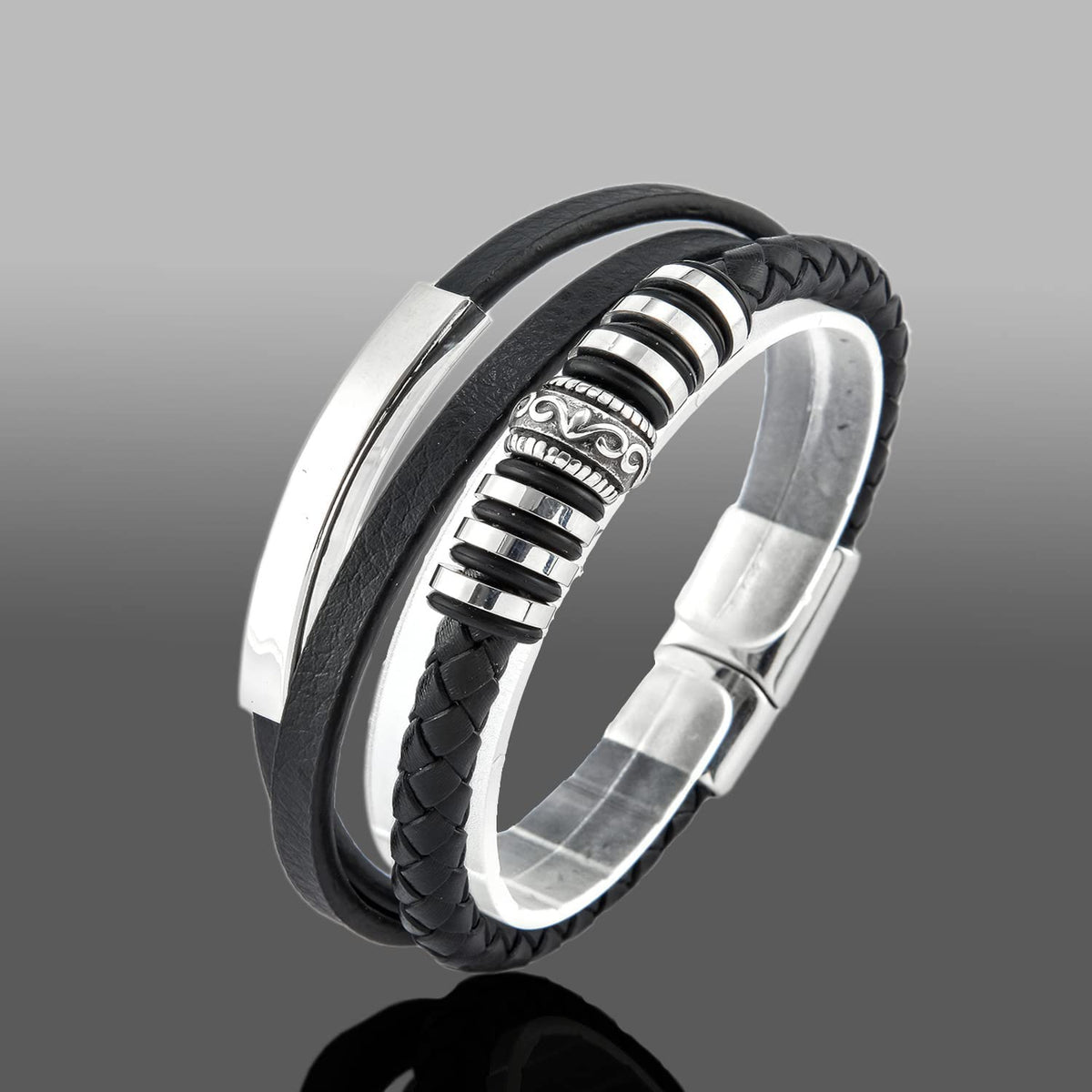 Dubbelrijige leren armband