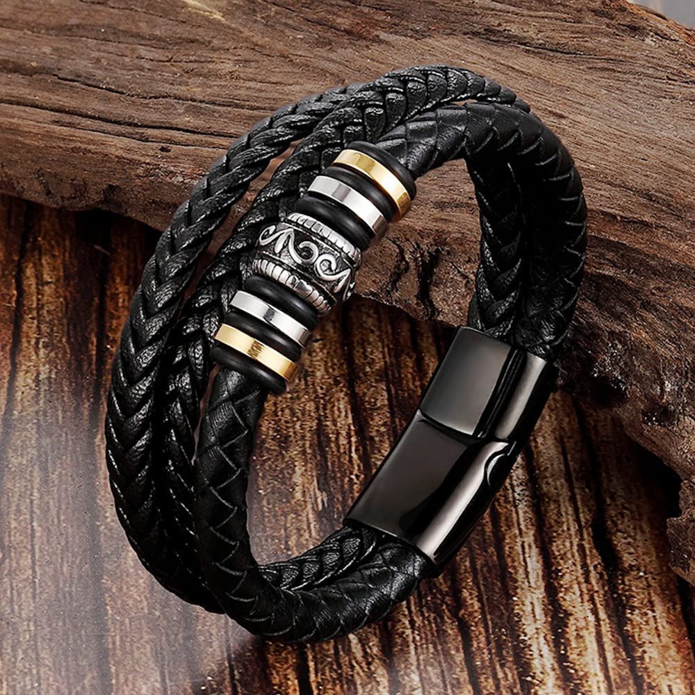 Dubbelrijige leren armband