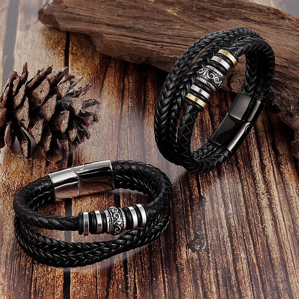 Dubbelrijige leren armband