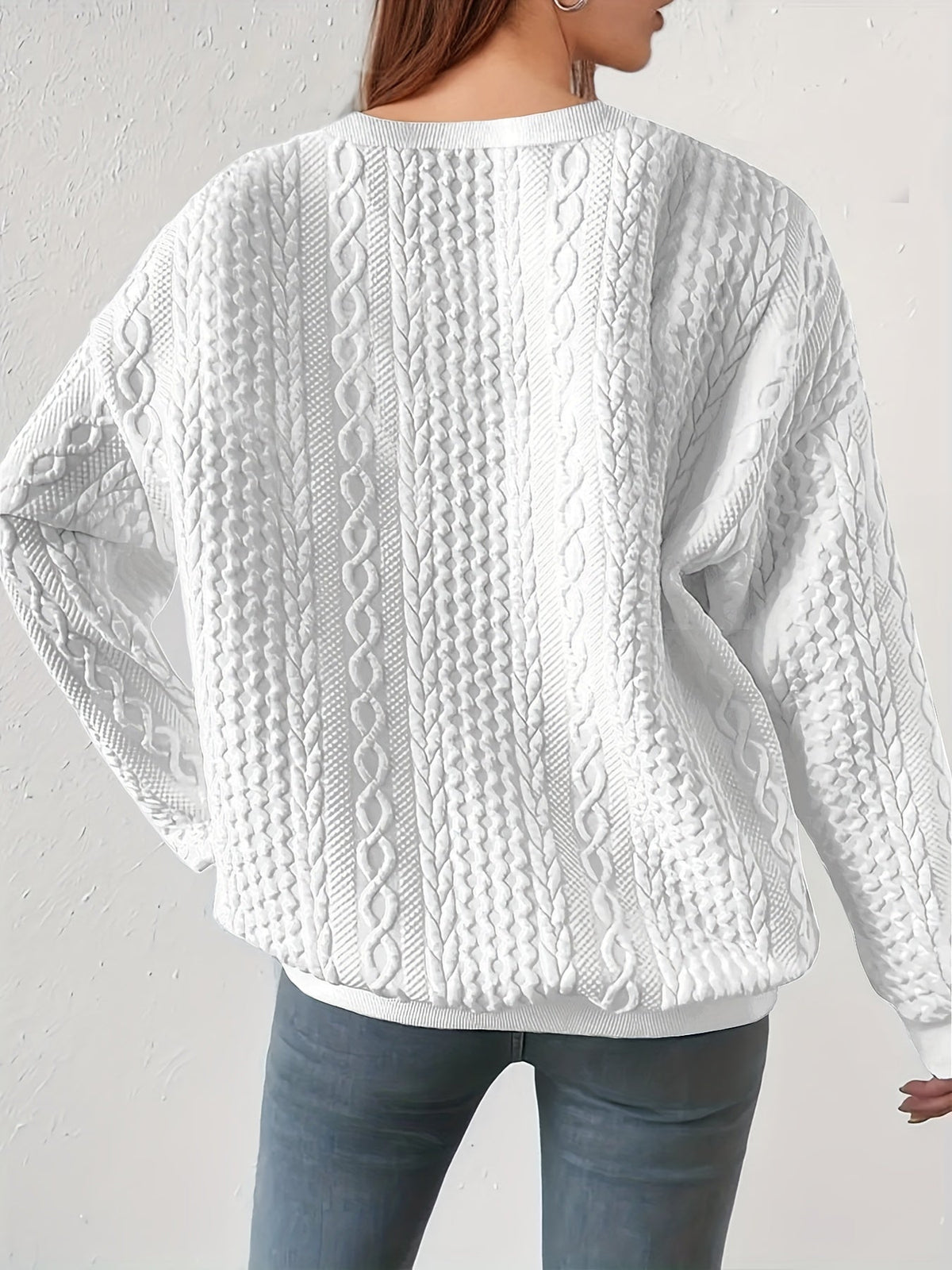 Sweatshirt met ronde hals en kabelmotief