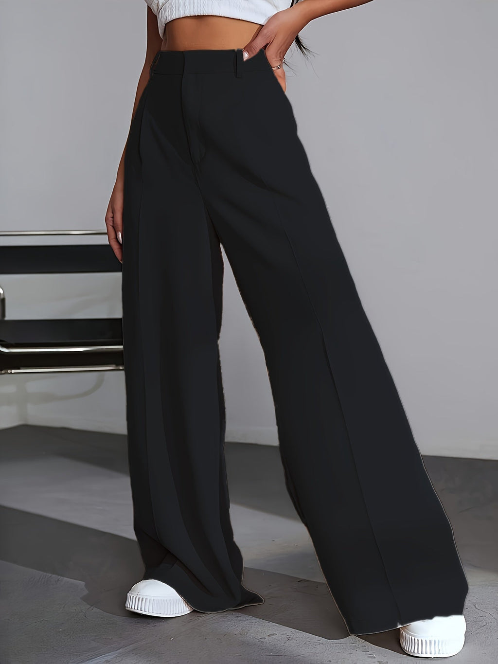 Effen broek met wijde pijpen