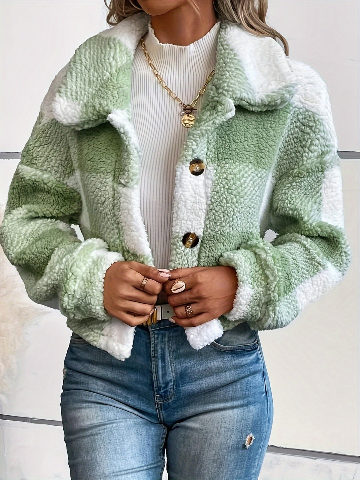 Geruite teddyjas met knoopsluiting