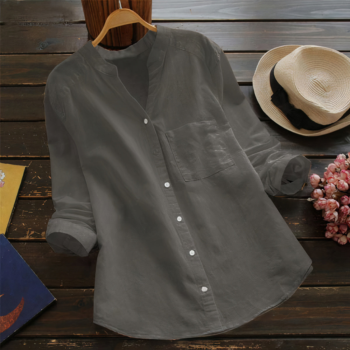 Luchtige katoenen linnen dames blouse — afbeelding 22