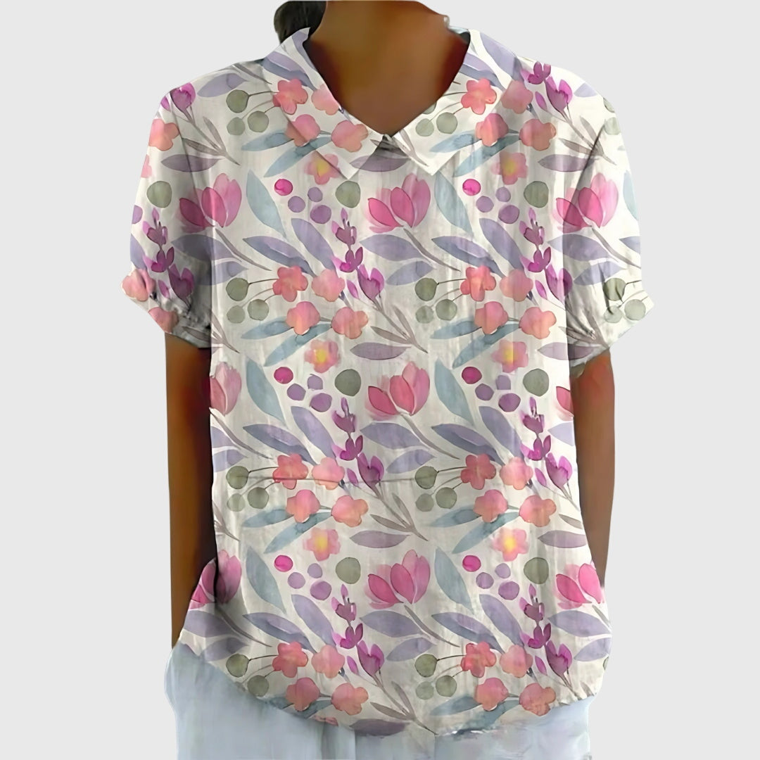 Lidwina | Lichte damesblouse met bloemenprint en korte mouwen