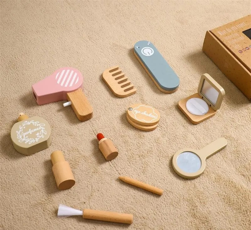 Houten kappers- en schminkset voor kinderen