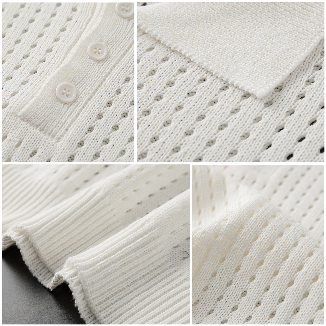 Witte luchtige herenpolo met fijne knitstructuur