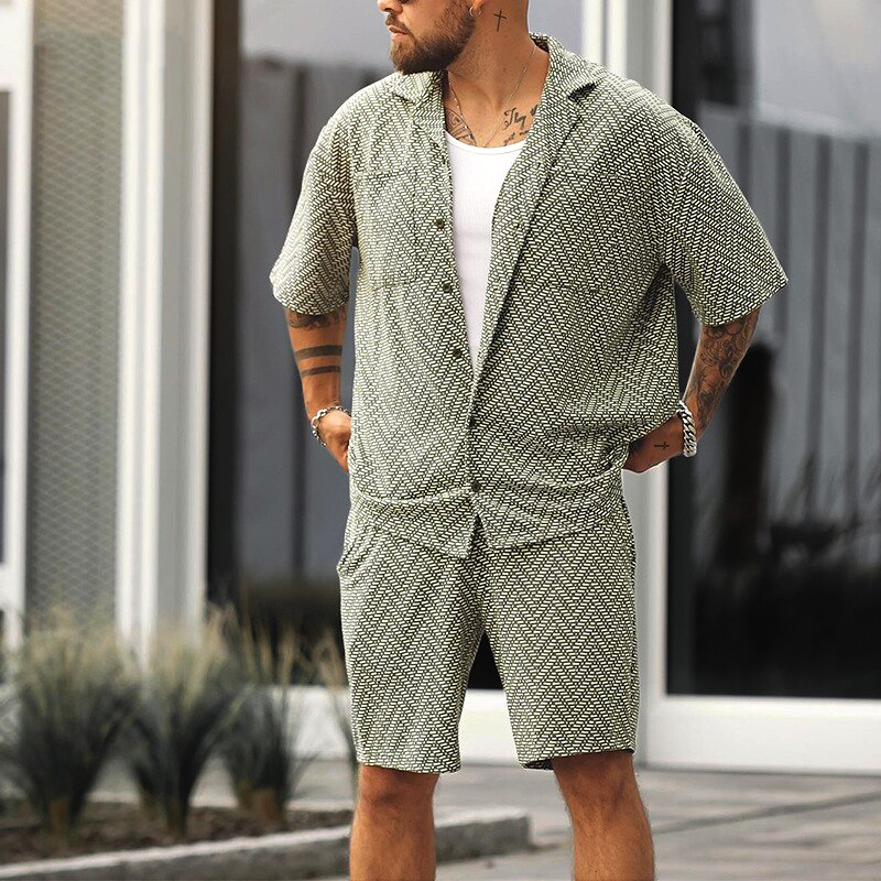 Luchtige zomerset voor mannen met geometrisch patroon — afbeelding 2