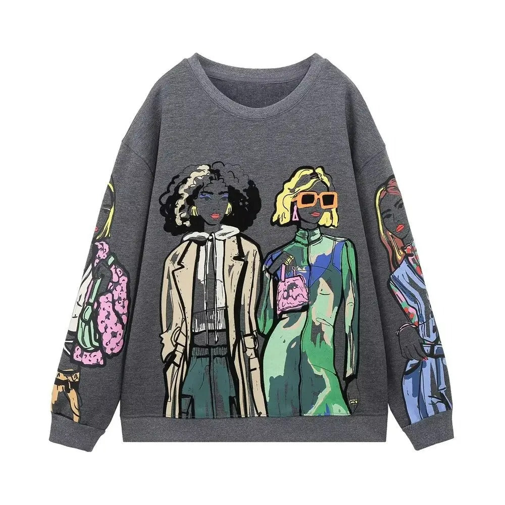 Losvallende wolprint sweater