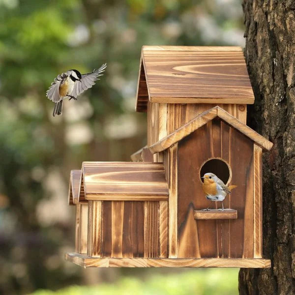 6 gats handgemaakt vogelhuisje